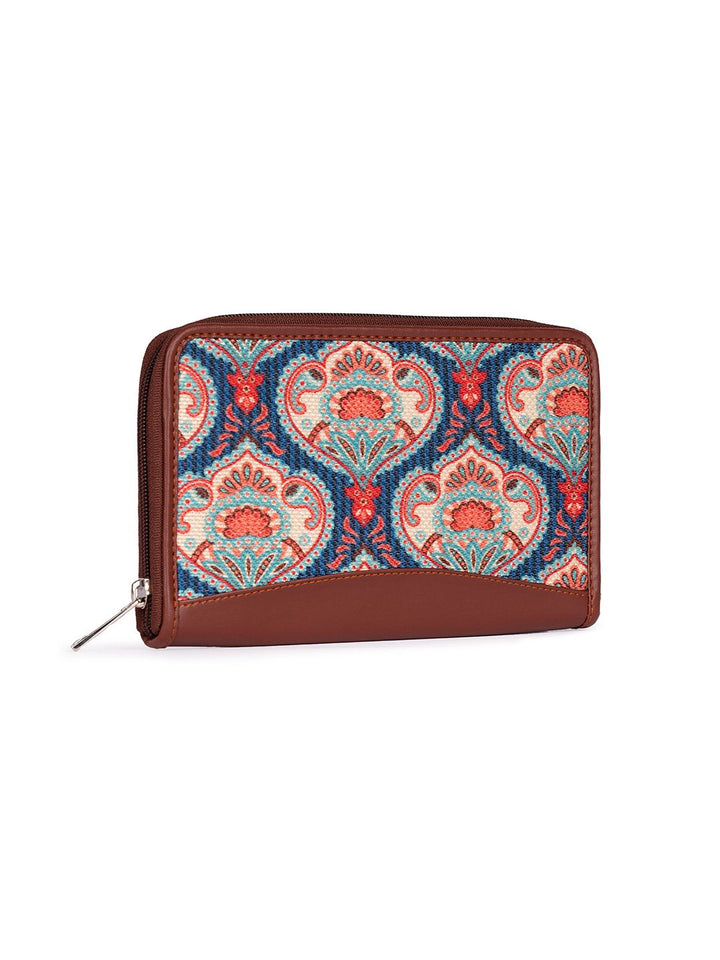 ZOUK Women Blue & Brown Ethnic Motifs Printed Zip Around Wallet