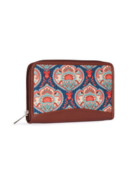 ZOUK Women Blue & Brown Ethnic Motifs Printed Zip Around Wallet