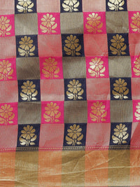 Saree mall Navy Blue & Pink Checked Banarasi Saree