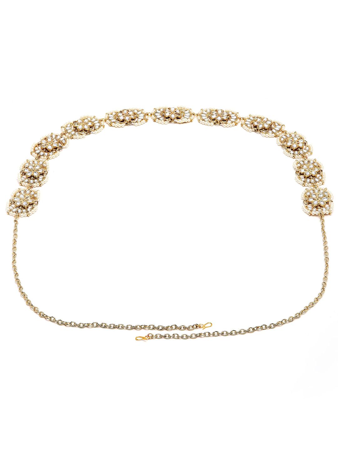 KARATCART Women Gold-Toned & White Beaded Kamarbandh