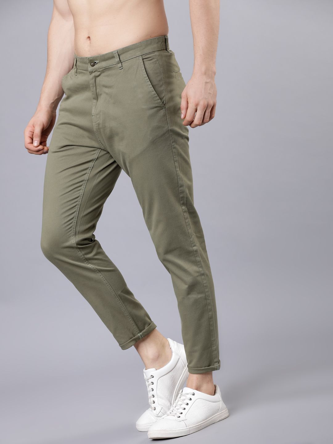 HIGHLANDER Men Olive Green Tapered Fit Ankle Length Chinos