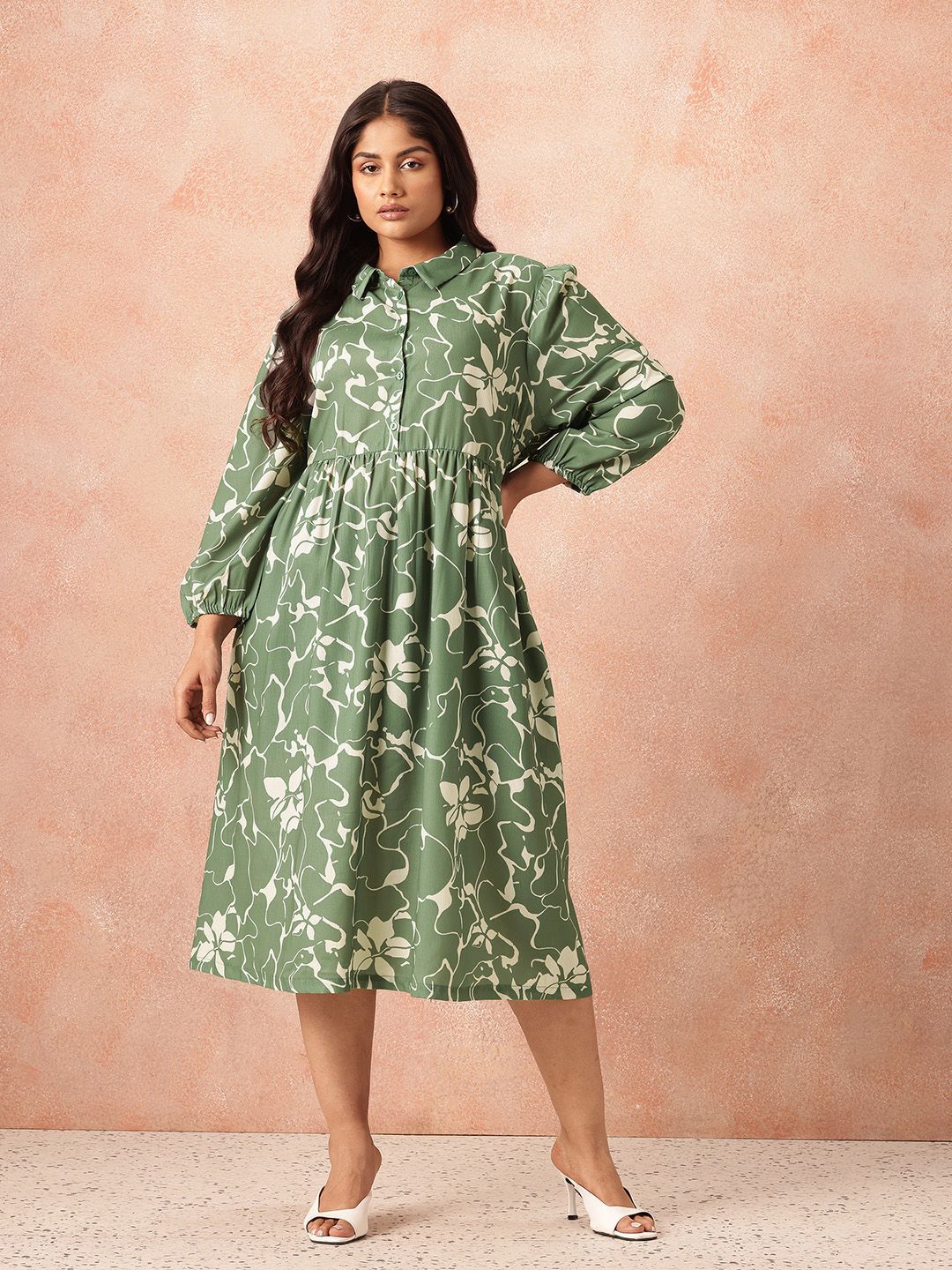 all about you Plus Size Floral Print Shirt Midi Dress
