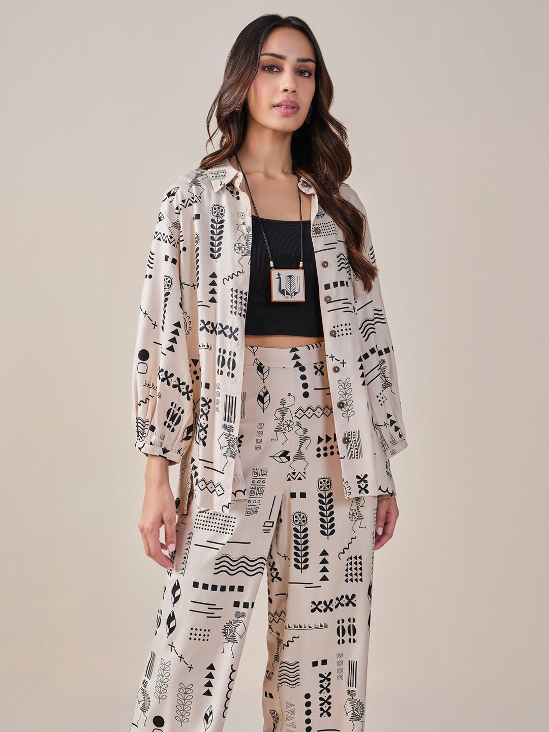 Global Desi Printed Shirt & Inner With Trousers