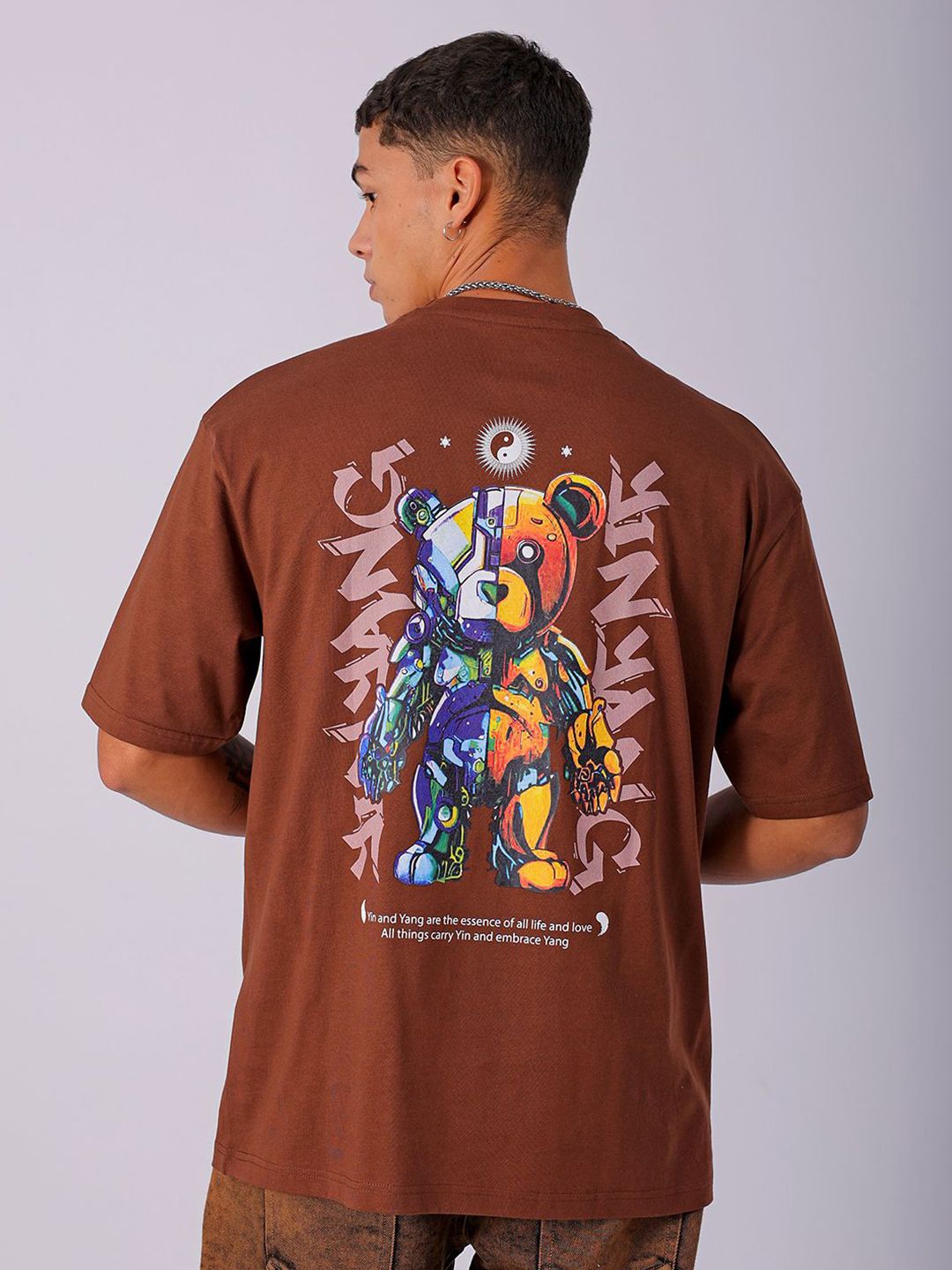 The Indian Garage Co Men Back Printed Boxy Oversized Round Neck T-shirt