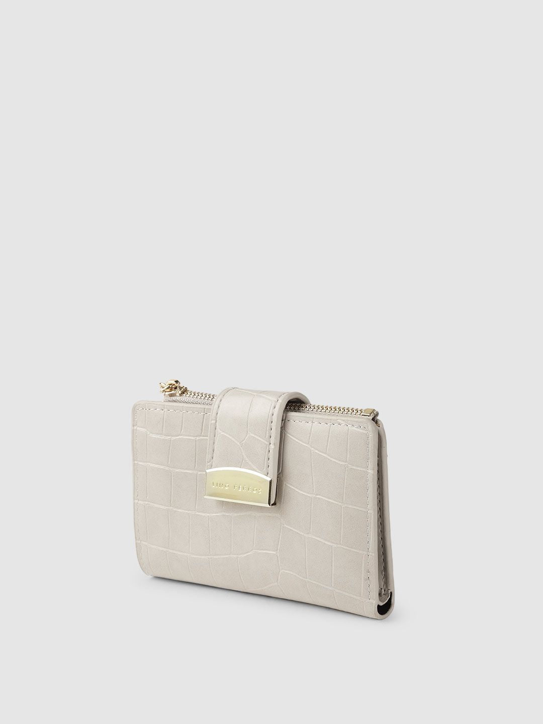 Lino Perros Women Grey Croc Textured Two Fold Wallet