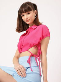 DressBerry Romantic Radiance Seersucker Cut-Out Detail Crop Shirt Style Top