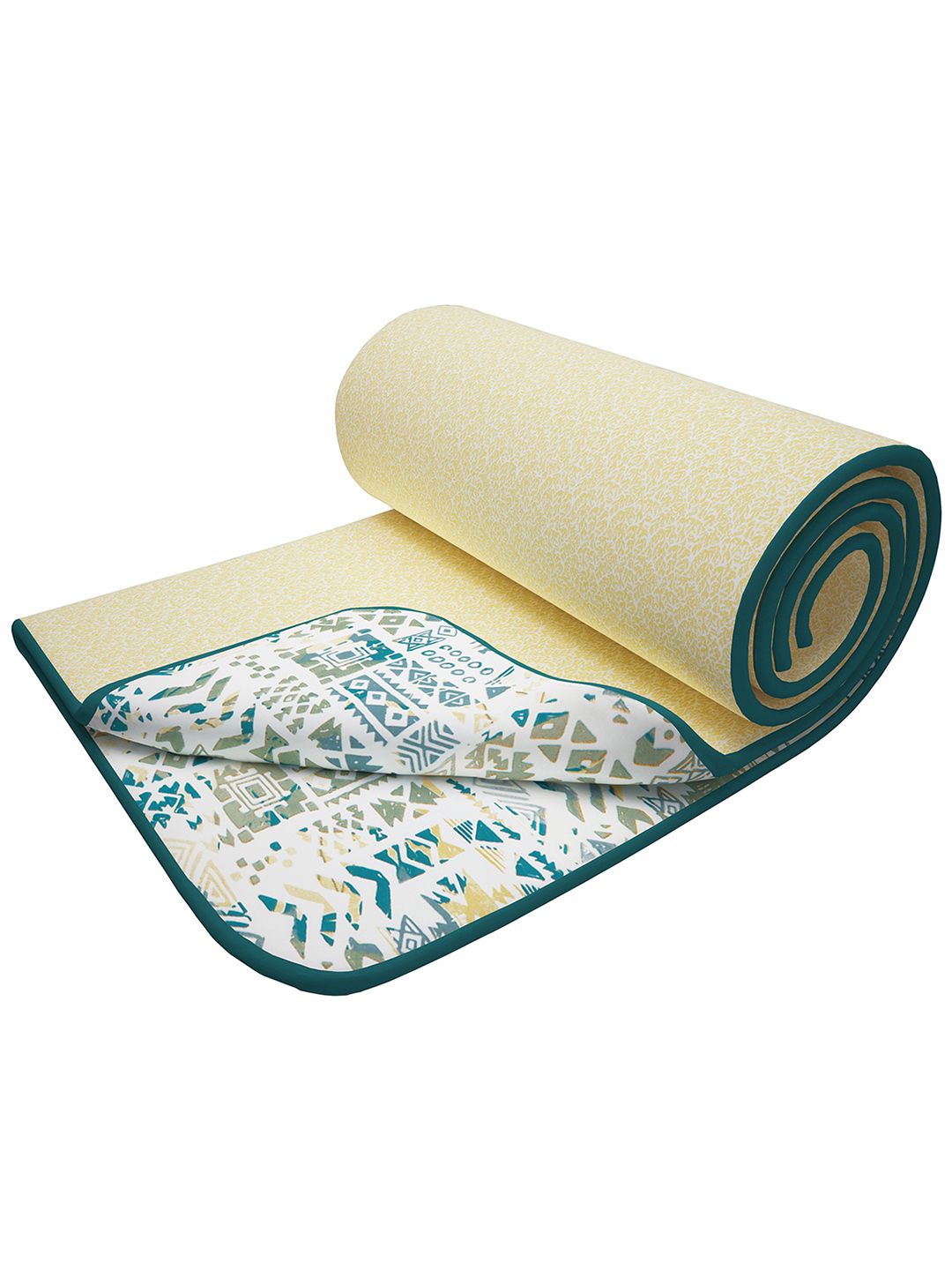 Story@home Yellow & Blue Printed AC Room 150 GSM Reversible Cotton Double Bed Dohar