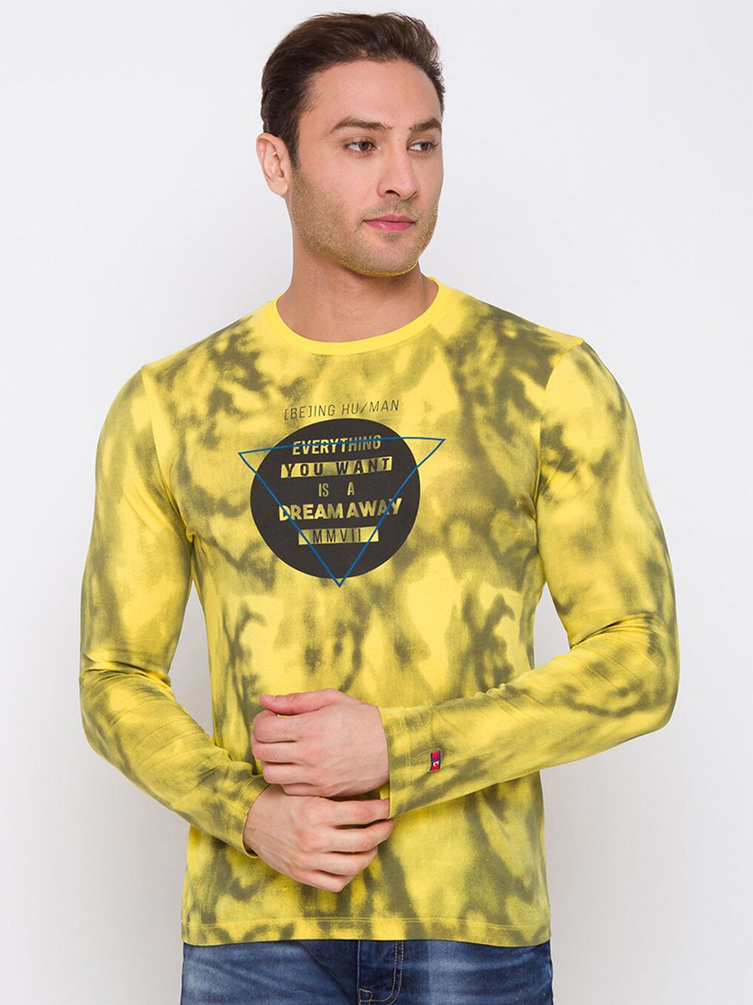 Being Human Men Yellow Printed Pure Cotton T-shirt