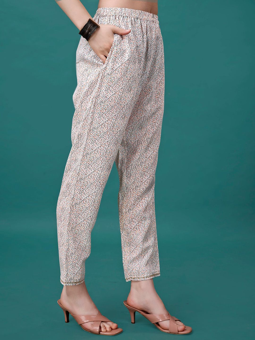 KALINI Floral Printed Embroidered Thread Work Straight Kurta With Trousers & Dupatta