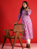 Indo Era Bandhani Printed Round Neck Long Sleeves Straight Cotton Kurta