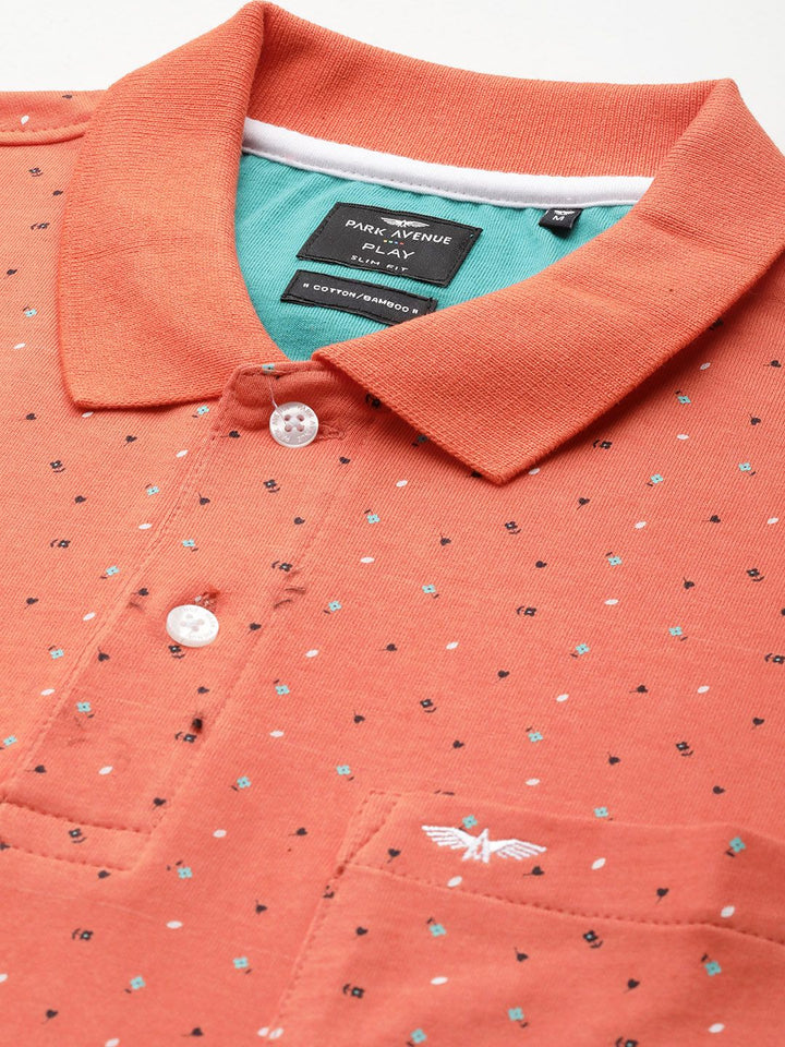 Park Avenue Men Printed Polo Collar Slim Fit T-shirt