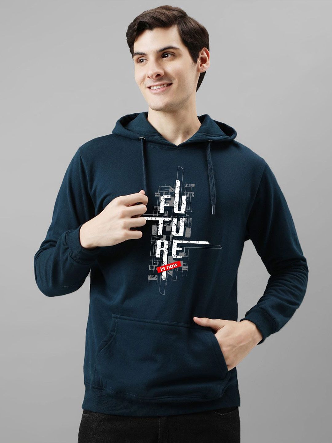 ADRO Men Printed Hooded Pullover Sweatshirt
