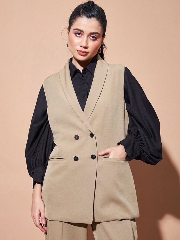 SASSAFRAS BASICS Comfort-Fit Shawl Collar Double-Breasted Longline Casual Blazer