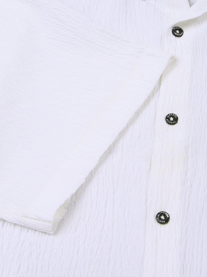 Thomas Scott Premium Slim Fit Self Design Textured Cuban Collar Seersucker Casual Shirt