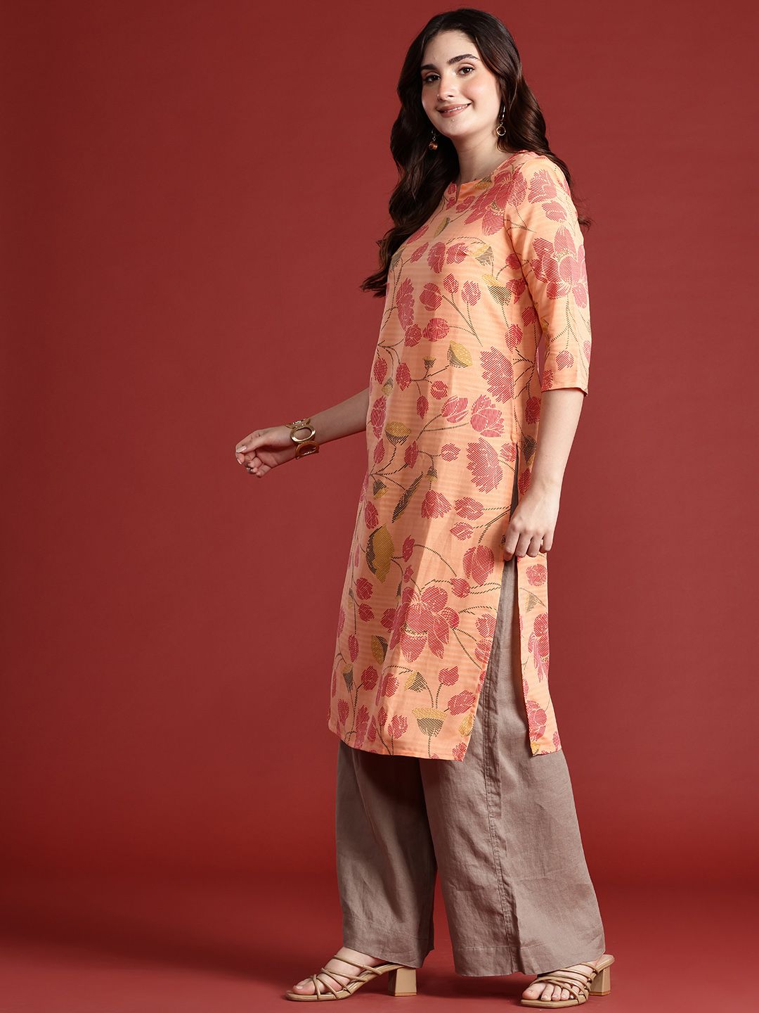 Anouk Floral Print Straight Kurta