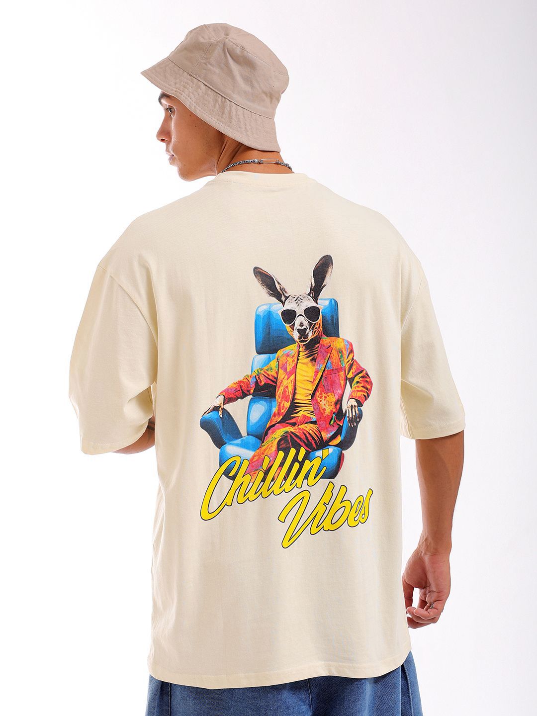 The Indian Garage Co Men Back Printed Oversized Round Neck Pure Cotton T-shirt