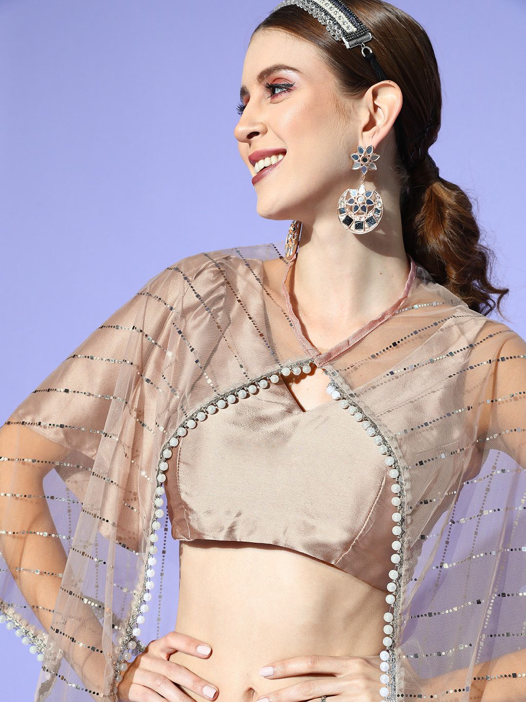 Tikhi Imli Satin Saree With Cape