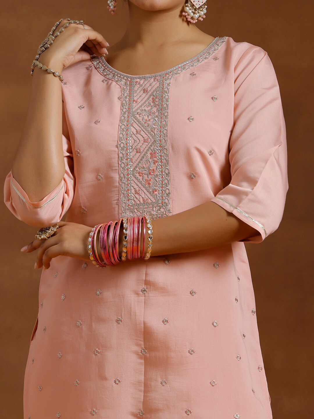 Gerua By Libas Floral Yoke Design Regular Sequinned Kurta With Trousers & Dupatta