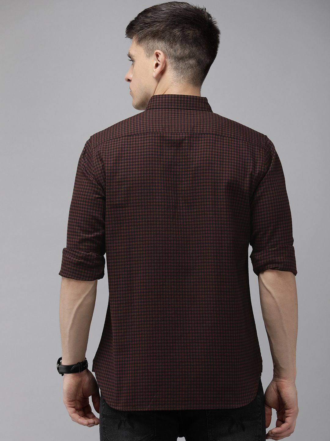 THE BEAR HOUSE Slim Fit Gingham Checks Opaque Casual Shirt