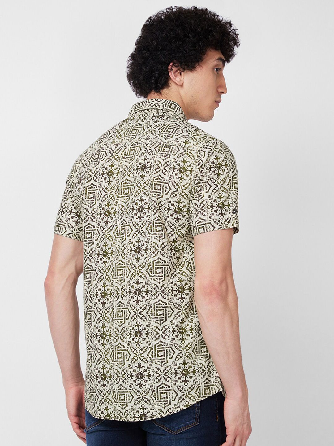 SPYKAR Printed Spread Collar Cotton Casual Shirt