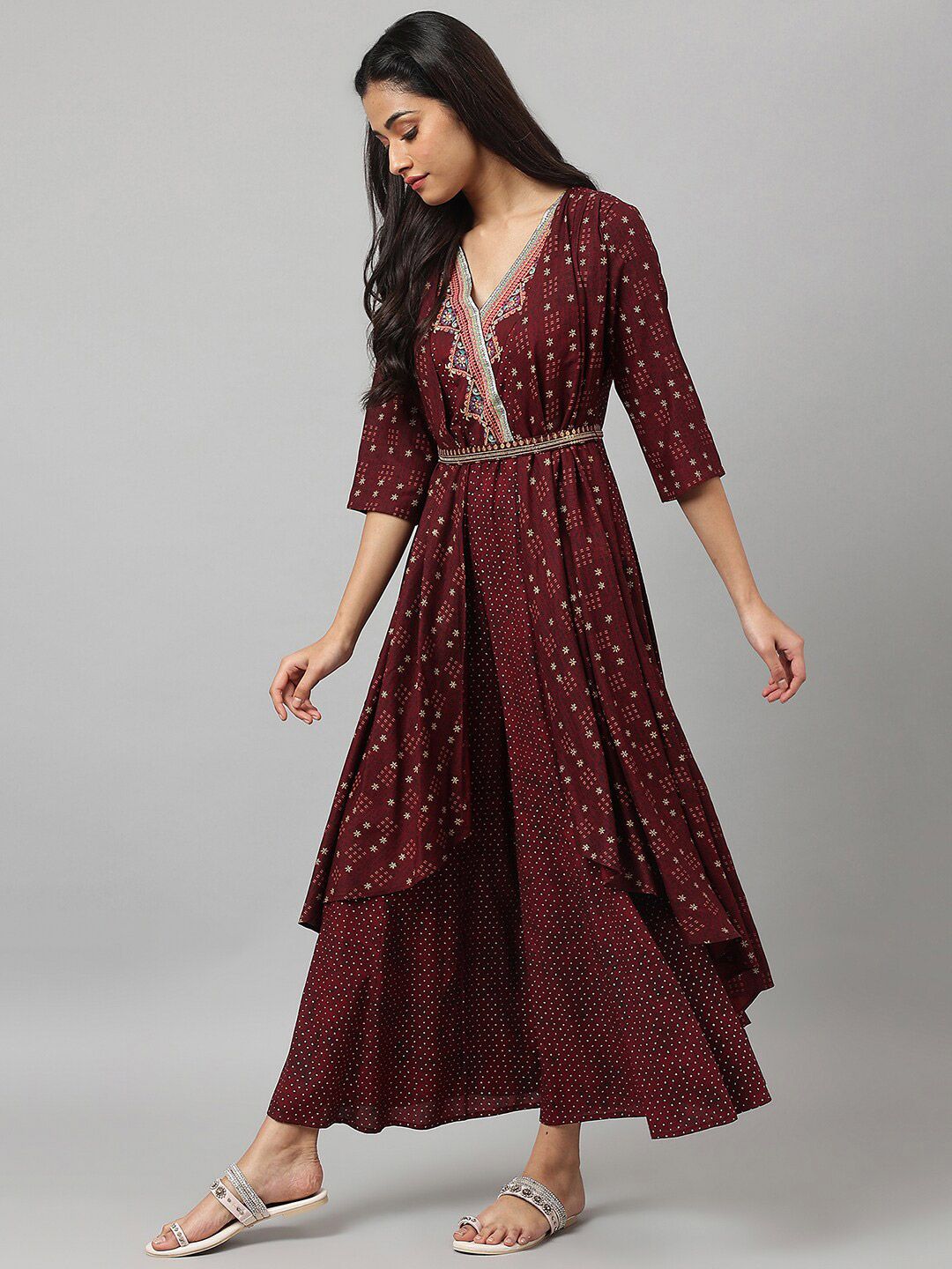W Chocolate Brown Gilet Kimono Jumpsuit With Embellished Belt