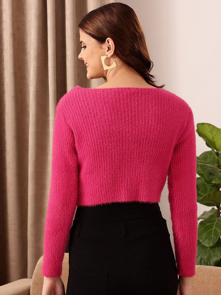 STREET 9 V-Neck Ribbed Button Detail Acrylic Cardigan Sweater