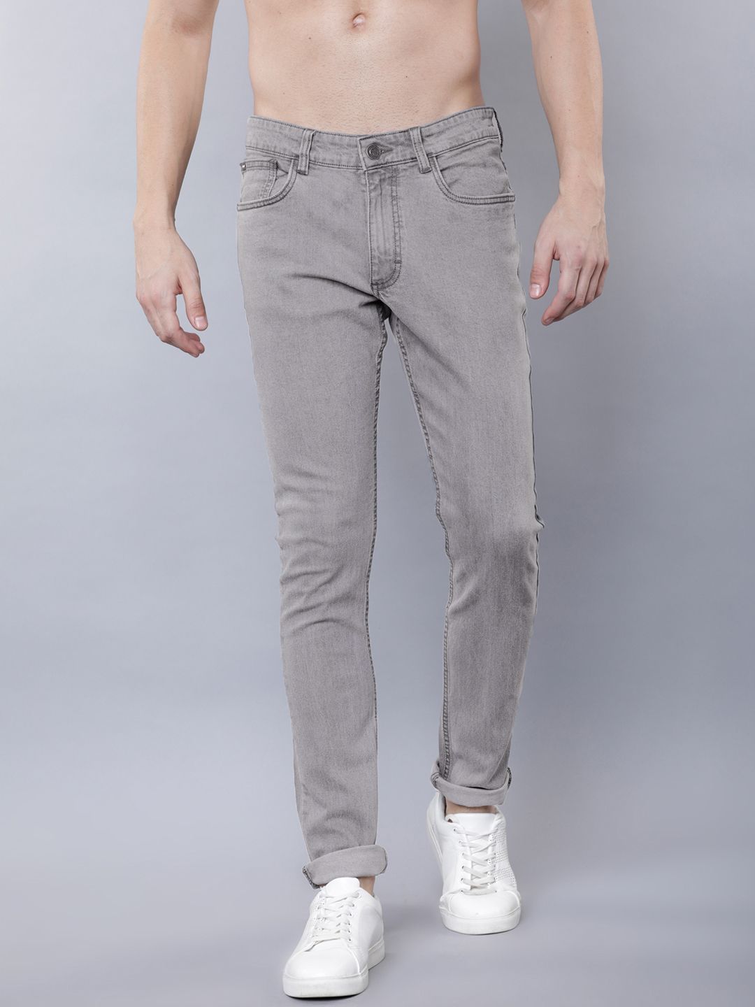 HIGHLANDER Men Grey Slim Fit Mid-Rise Clean Look Stretchable Jeans