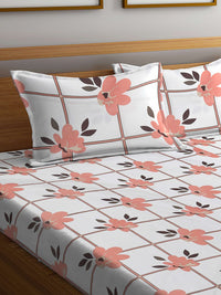 KLOTTHE White Floral Cotton 300 TC King Cadar Halus dengan 2 Sarung Bantal-98 x 89 inci