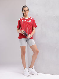 HRX by Hrithik Roshan Women Brand Logo Printed Striped T-shirt