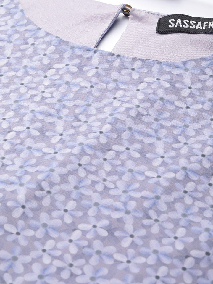 SASSAFRAS Lavender & Off-White Ditsy Floral Trapeze Dress