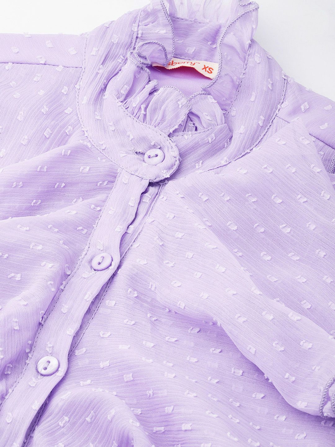 DressBerry Dobby Texture Flounced Cuffed Sleeve Shirt Style Top