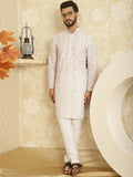 SOJANYA Ethnic Motifs Embroidered Band Collar Pure Cotton Kurta With Churidar