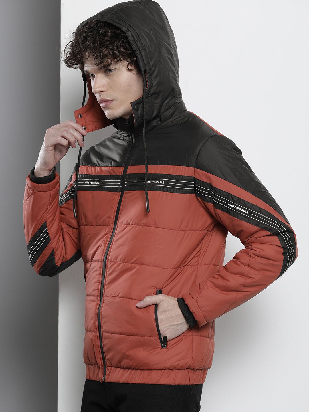 The Indian Garage Co Men Detachable Hood Colourblocked Padded Jacket