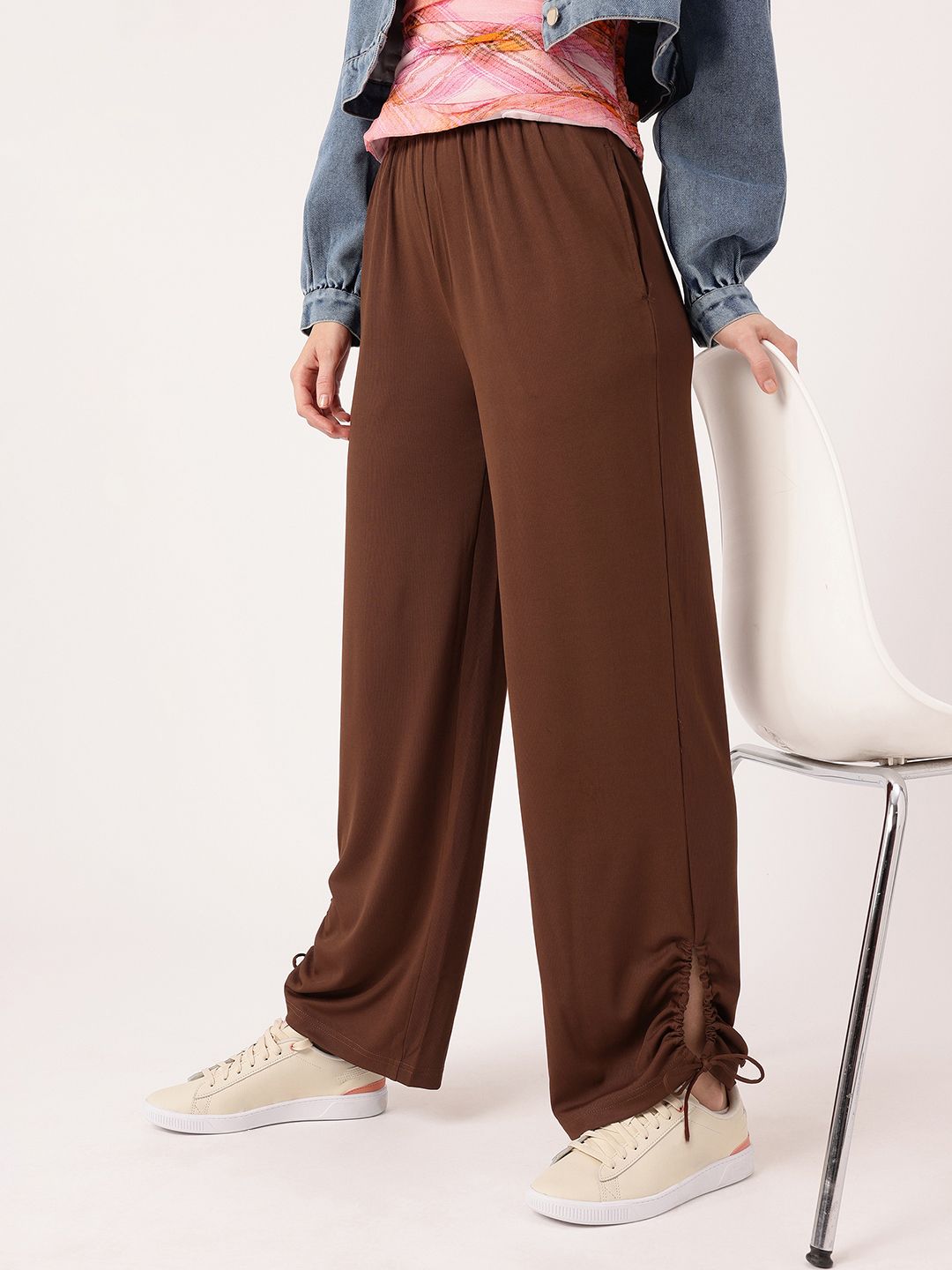 DressBerry Women Street Glam Ribbed Tie-up Detailed Relaxed Fit Trousers