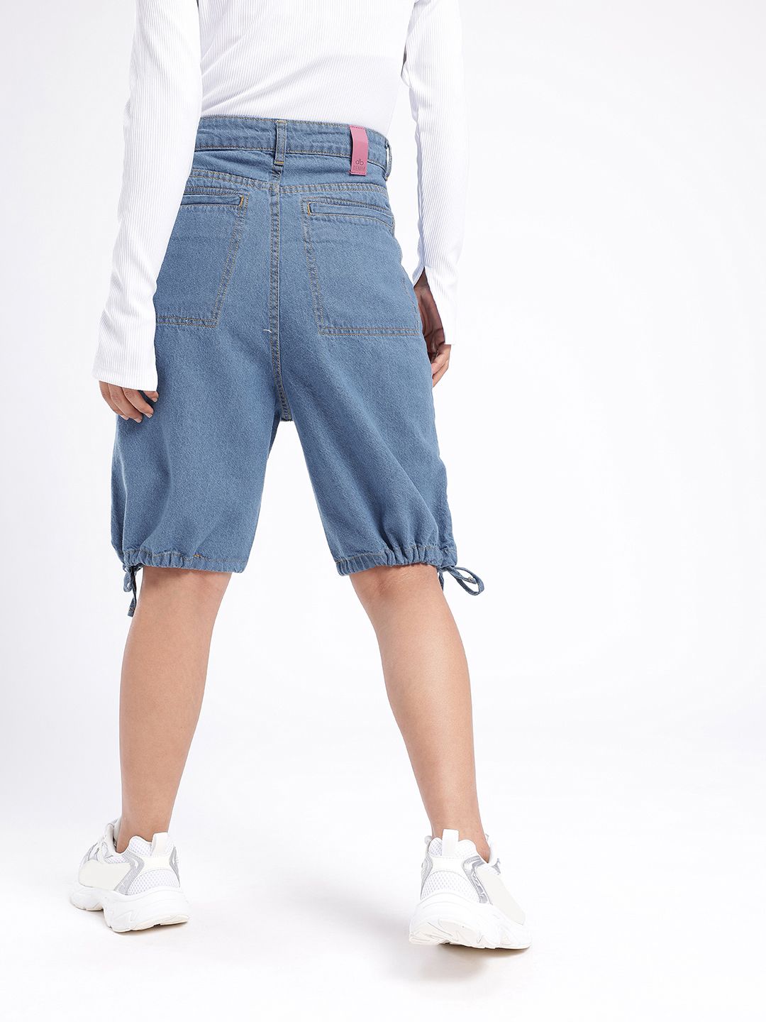 DressBerry Women Street Cool High-Rise Knee Length Denim Cargo Shorts