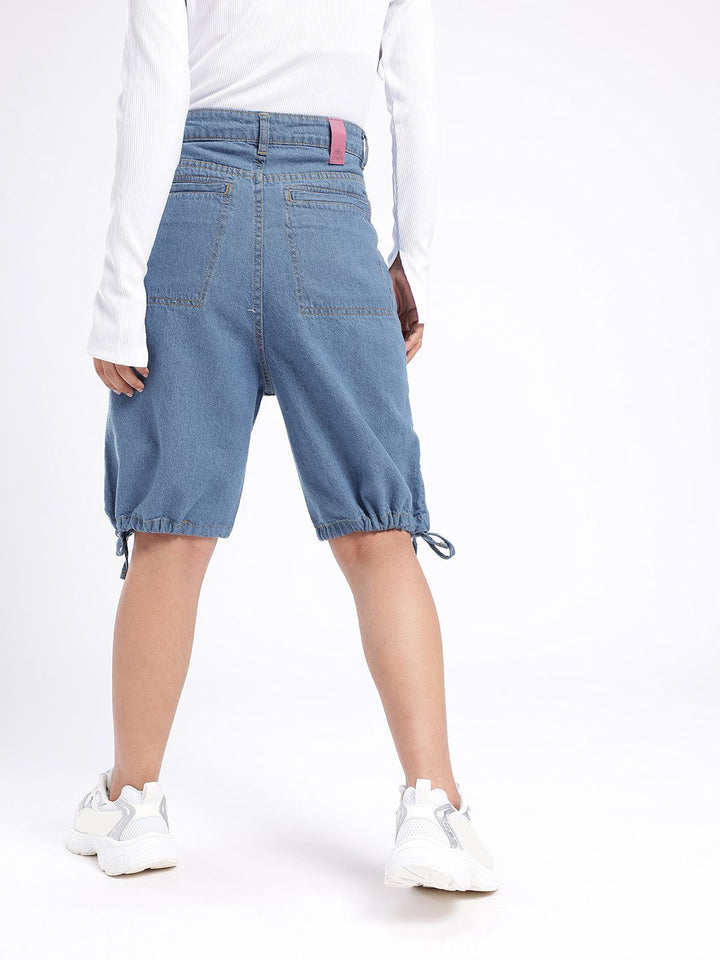 DressBerry Women Street Cool High-Rise Knee Length Denim Cargo Shorts