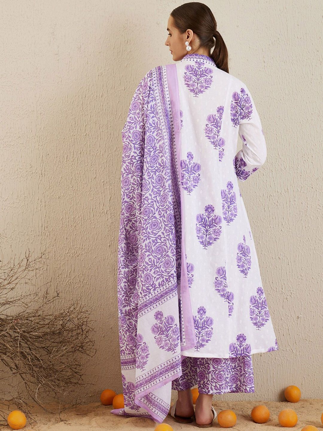 Indo Era V-Neck Floral Printed Panelled Pure Cotton Kurta Set