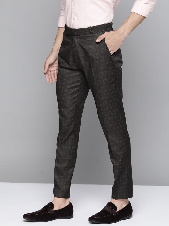DENNISON Men Black Checked Smart Tapered Fit Trousers