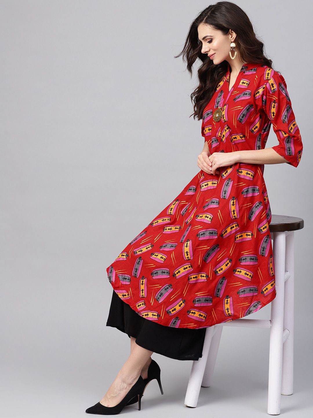 SOJANYA Women Red & Pink Printed A-Line Kurta
