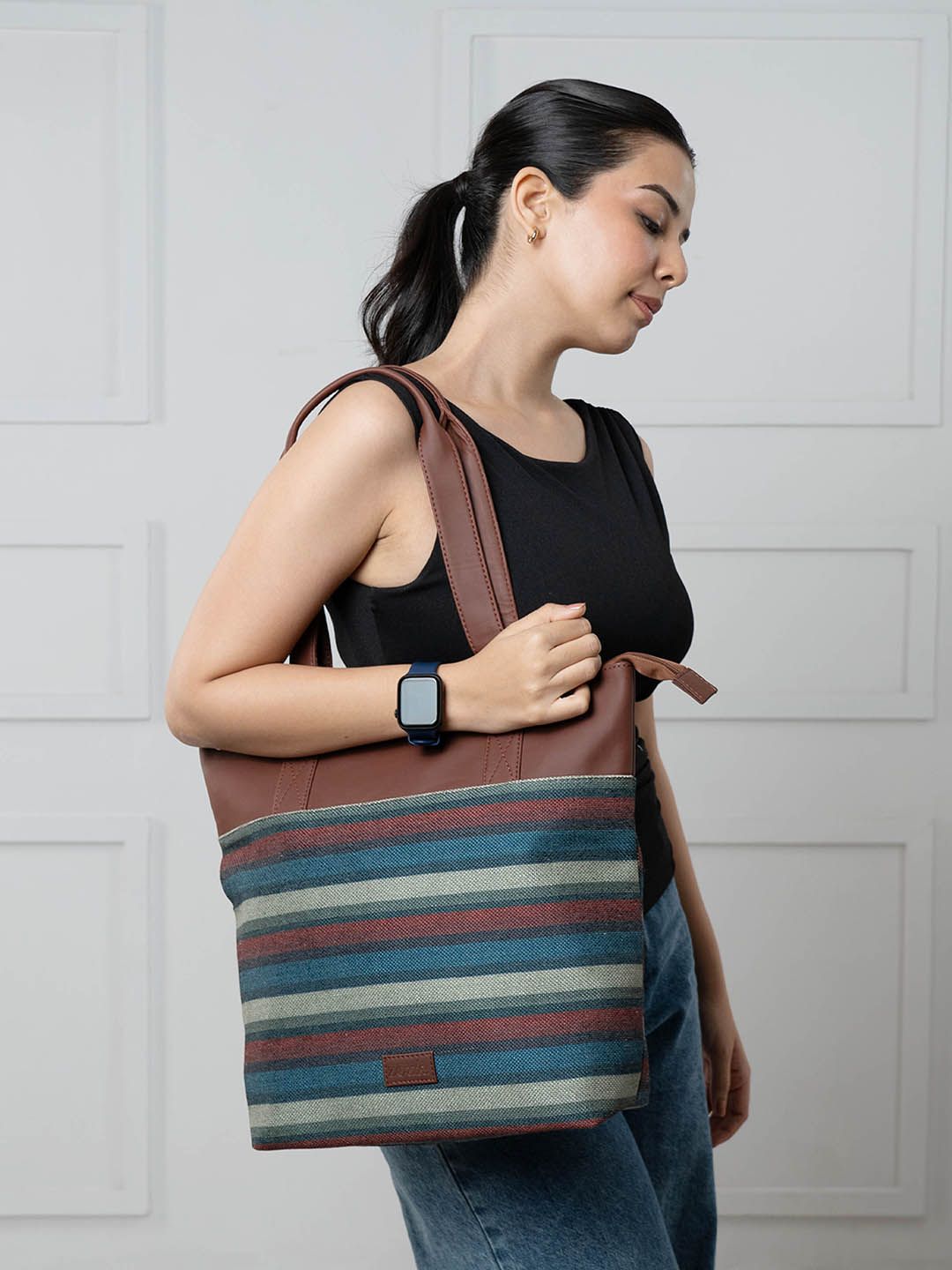ZOUK Striped Shopper Tote Bag