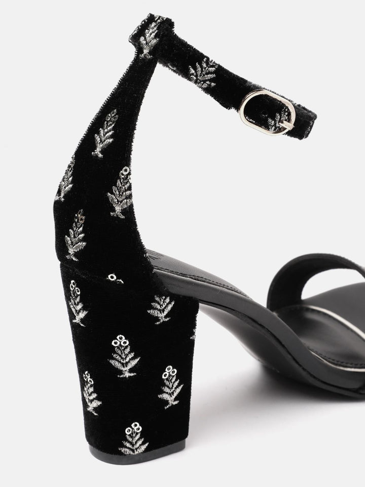 House of Pataudi Floral Embellished Block Heels