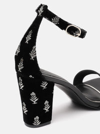 House of Pataudi Floral Embellished Block Heels