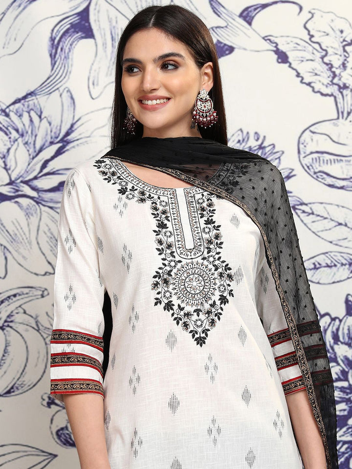 Vishudh Ethnic Motifs Embroidered Thread Work Pure Cotton Kurta with Trousers & Dupatta