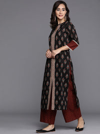 Libas Women Black Pure Cotton Ethnic Motifs Printed Kurta with Palazzos & Dupatta