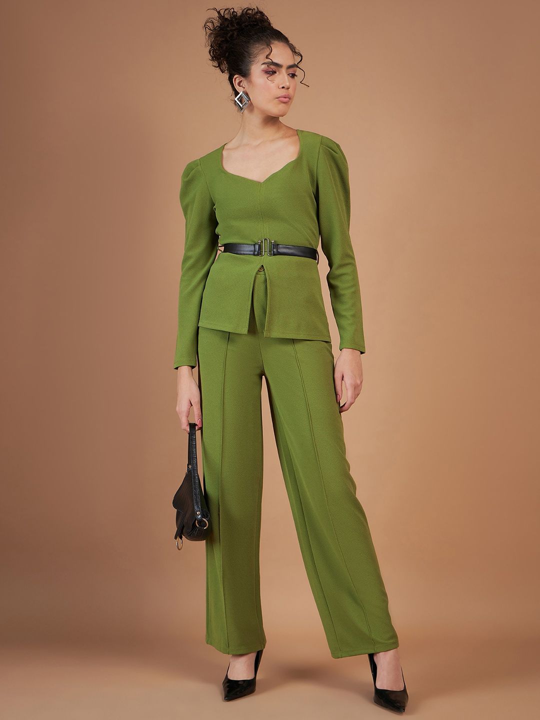 SASSAFRAS Green Puffed Slevees Top With Trousers