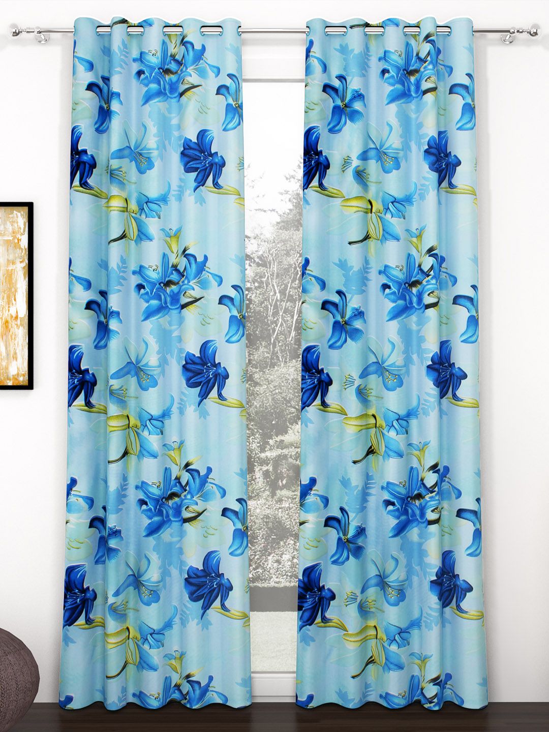 Story@home Blue & Green 2 Pieces Floral Door Curtain