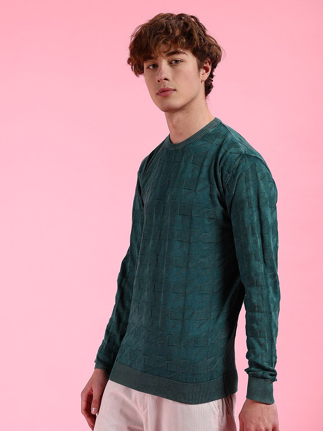 The Indian Garage Co Geometric Self Design Acrylic Pullover