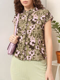 DressBerry Cozy Couture Printed Band Collar Shirt Style Top