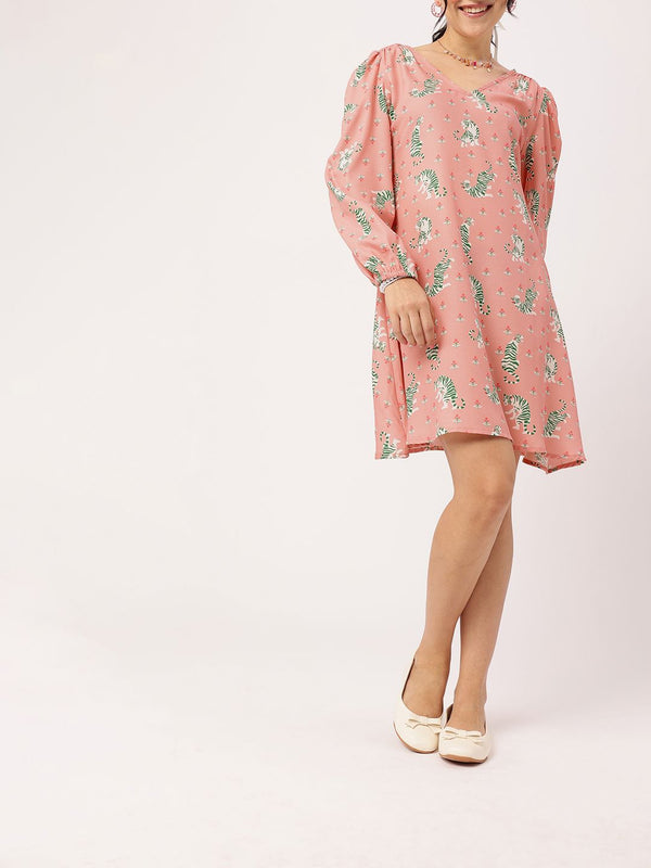 DressBerry Fierce Blend Printed Tie-Up Dress