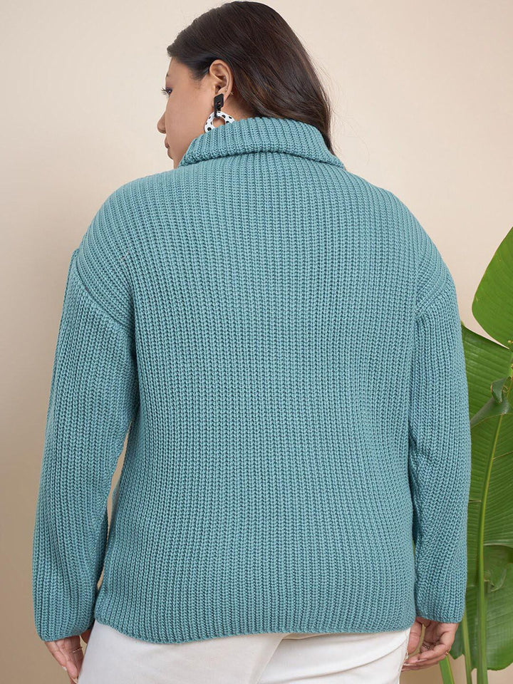 CURVY STREET Plus Size Ribbed Turtle Neck Pure Acrylic Pullover